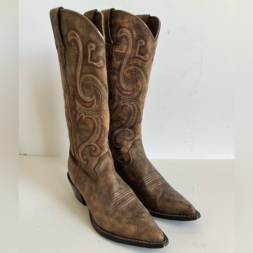 Durango Crush Brown Leather Western Cowboy Boots Size 6M